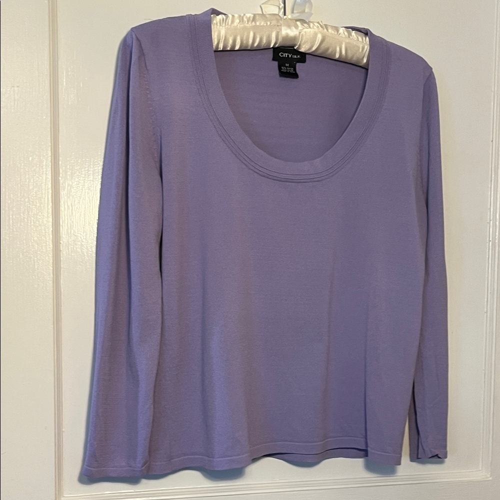 City Silk Lavender Purple Long Sleeve Top size Medium